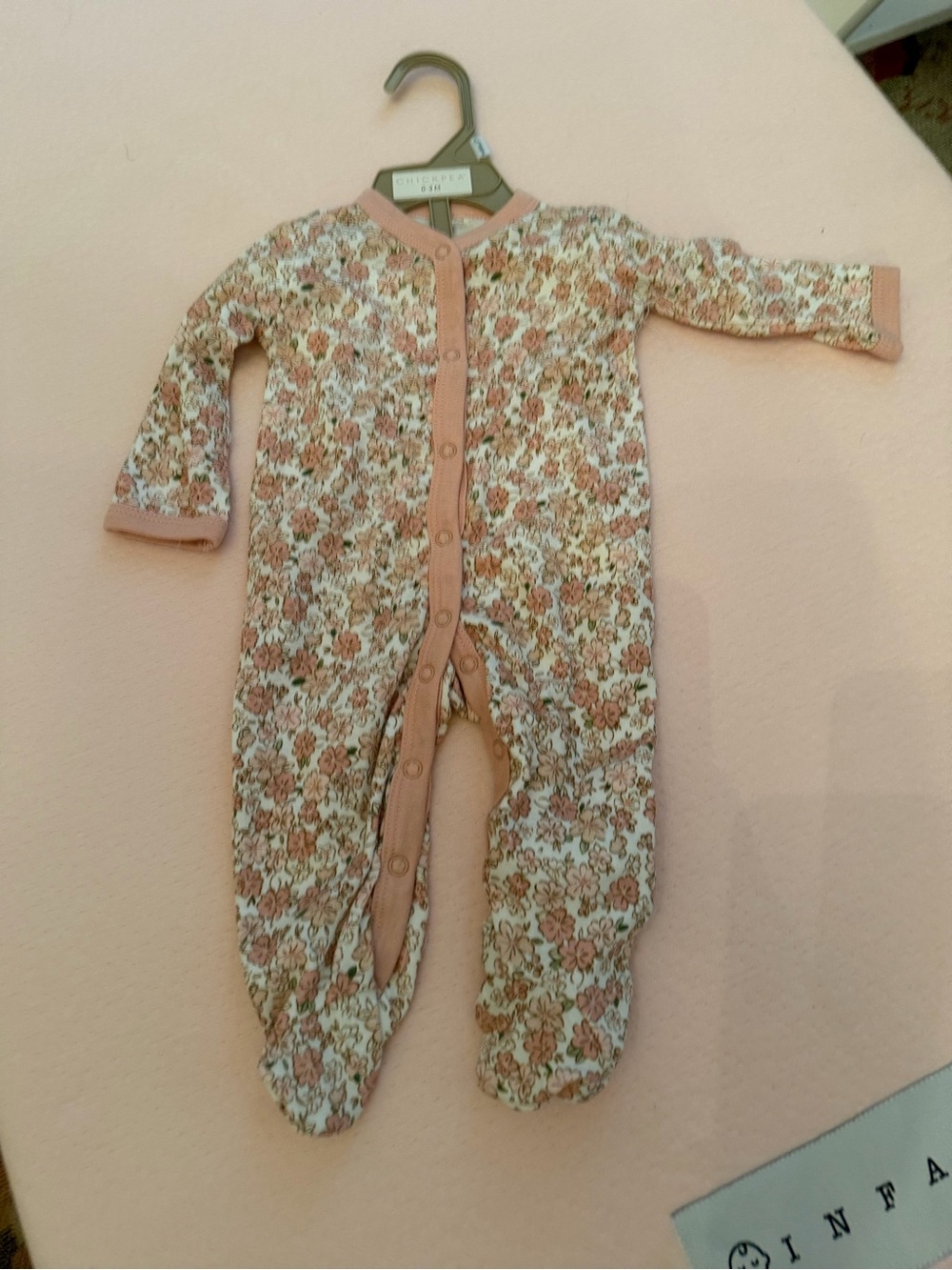 Chick Pea Floral Snap-Front Footie in Dusty Rose and Cream brand new no tag
